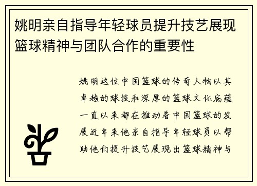 姚明亲自指导年轻球员提升技艺展现篮球精神与团队合作的重要性
